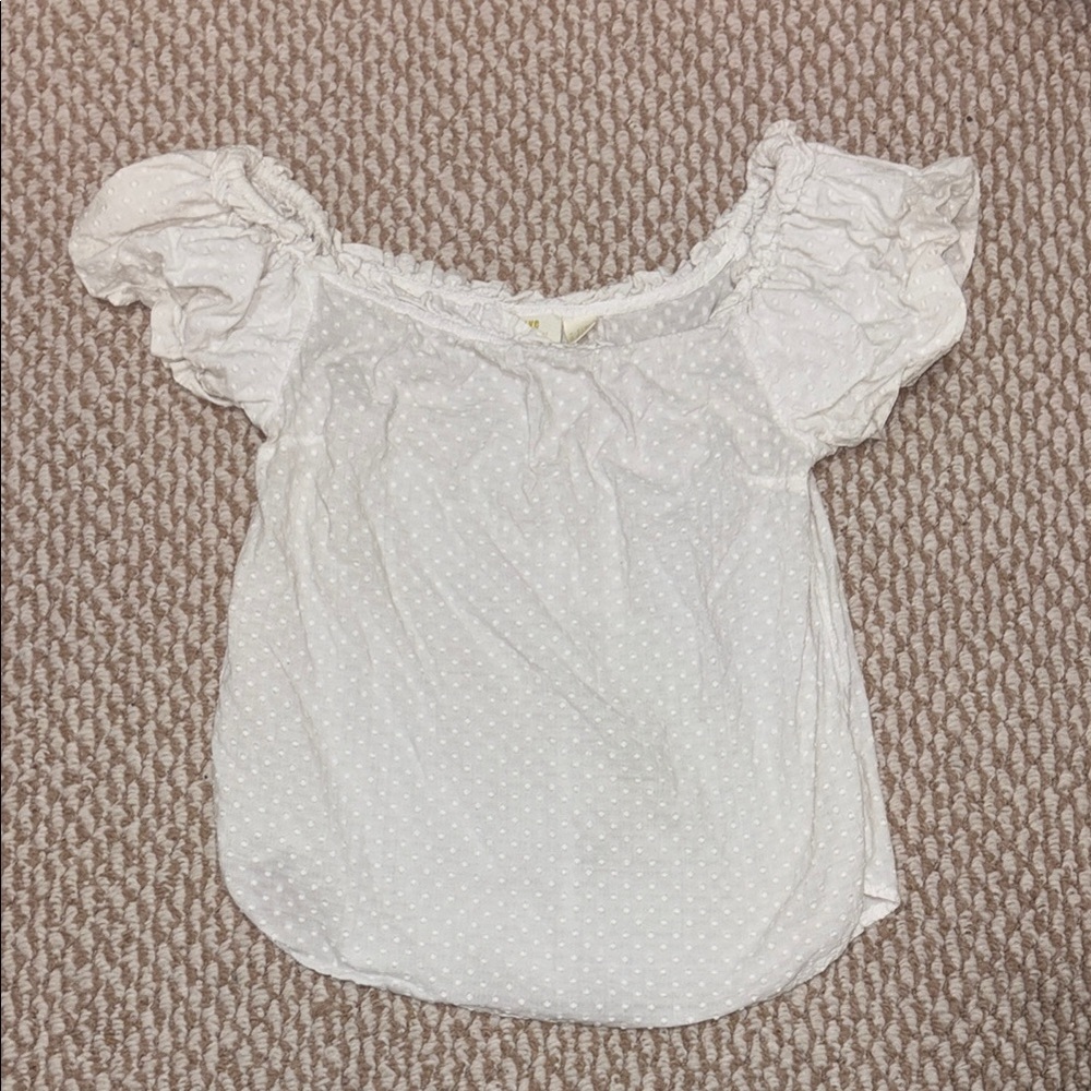 Maeve White Puff Sleeve Ruffled Blouse